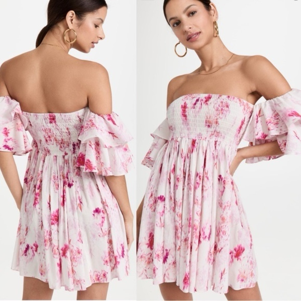 Misa Los Angeles White Pink Floral Off-Shoulder Mini Dress